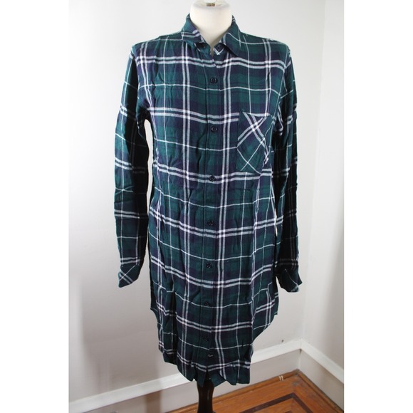 Rails Tops - Rails S Green Bianca Plaid Flannel Shirt Dress Long Sleeve Button Up